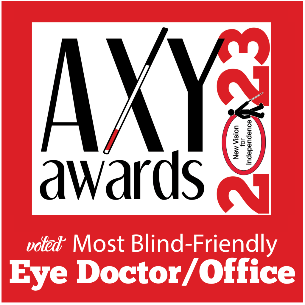 Decal for the 2023 Axy Award for most blind-friendly eye doctor