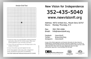 Back page of calendar - includes Amsler grid and New Vision contact info